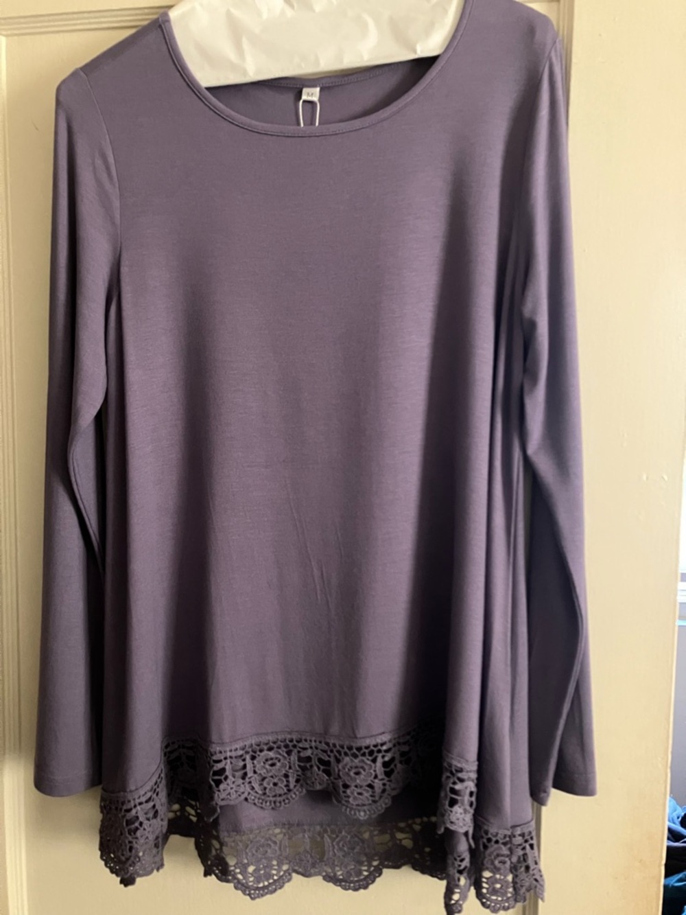 Womens Long-Sleeve Lace-Hem Top in dusty purple